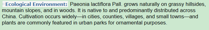 Ecological Environment of Paeonia lactiflora Pall
