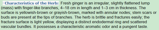 Characteristics of the Herb:Fresh Ginger